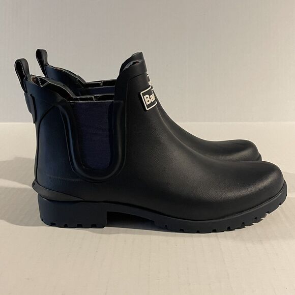Barbour Wilton Chelsea Wellington Wellies Navy Rubber Rain Boots Women's size 6 - Picture 2 of 14
